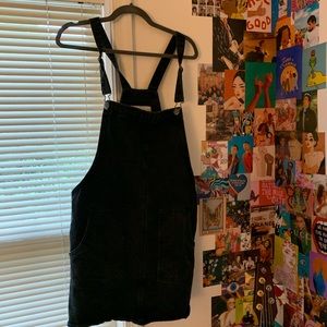 Black Denim Overall Dress with Pockets